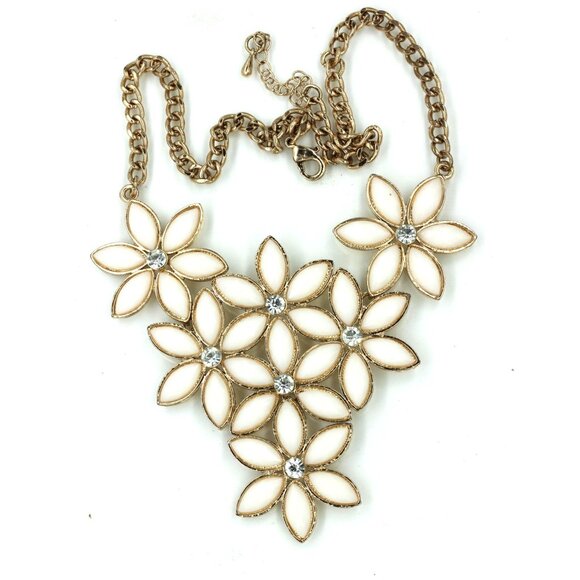 VINTAGE BTIME DAISY white flower runway/statement necklace gold tone 20" signed - Picture 1 of 8